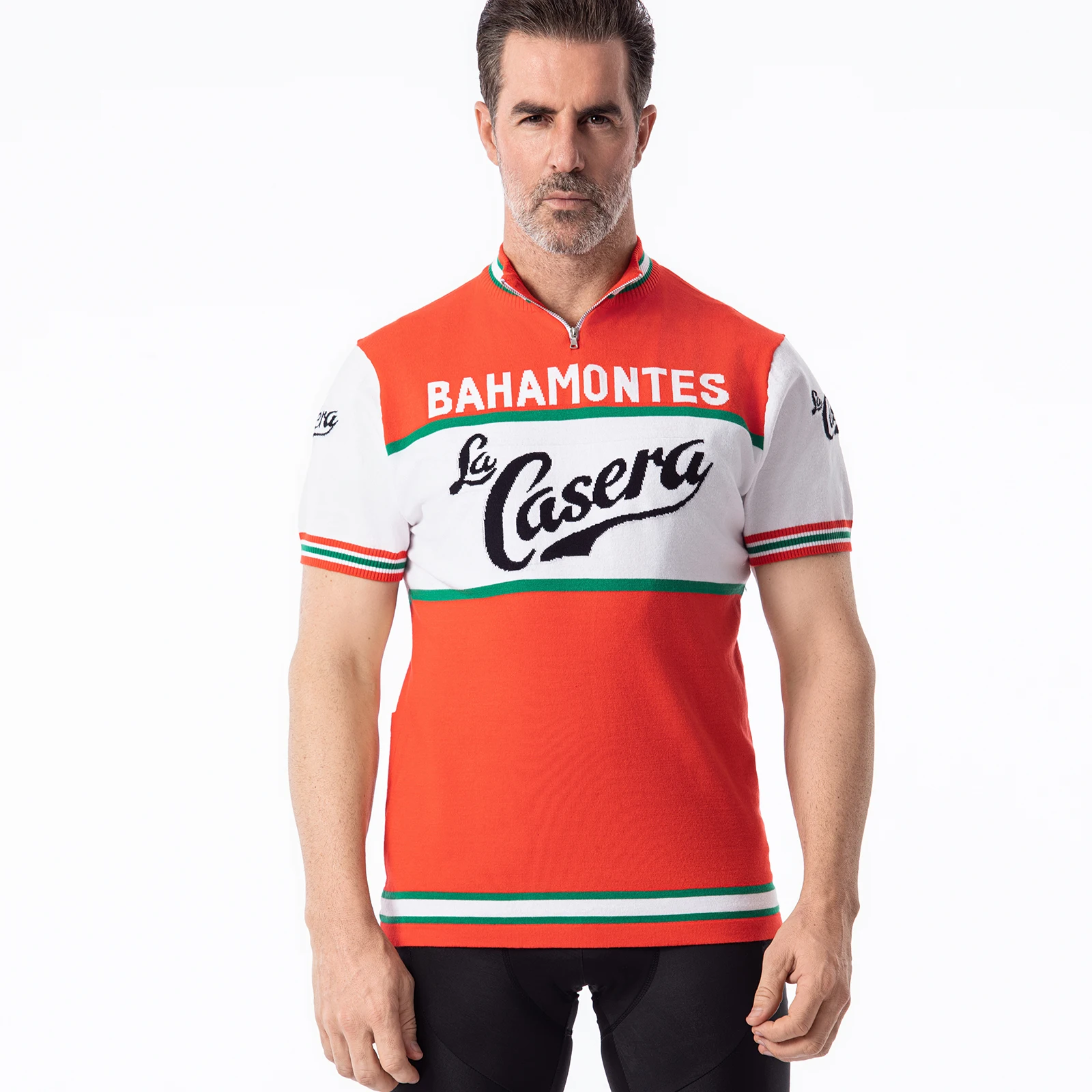 

LA CASERA Summer Short Sleeve Red Cycling Jersey Clothing Bike Top MTB Road Wear Classics Retro Merino