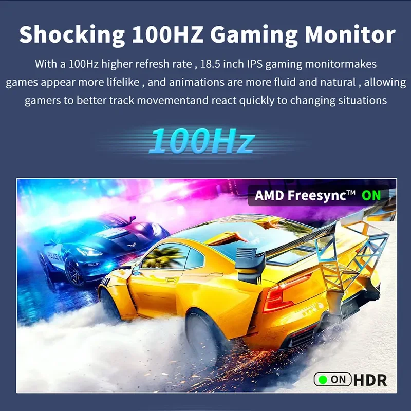 HGFRTEE 18.5inch Portable Monitor ADS-IPS 100Hz RGB100% Extended Display Laptop Second Screen With VESA Hole&Stand