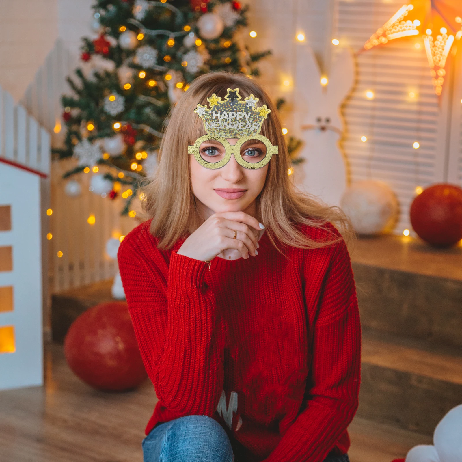

2pcs New Year 2024 Fabric Party Photo Funny Photo Prop Creative Eyeglasses Frames Festival Party Decorative Glasses Costume