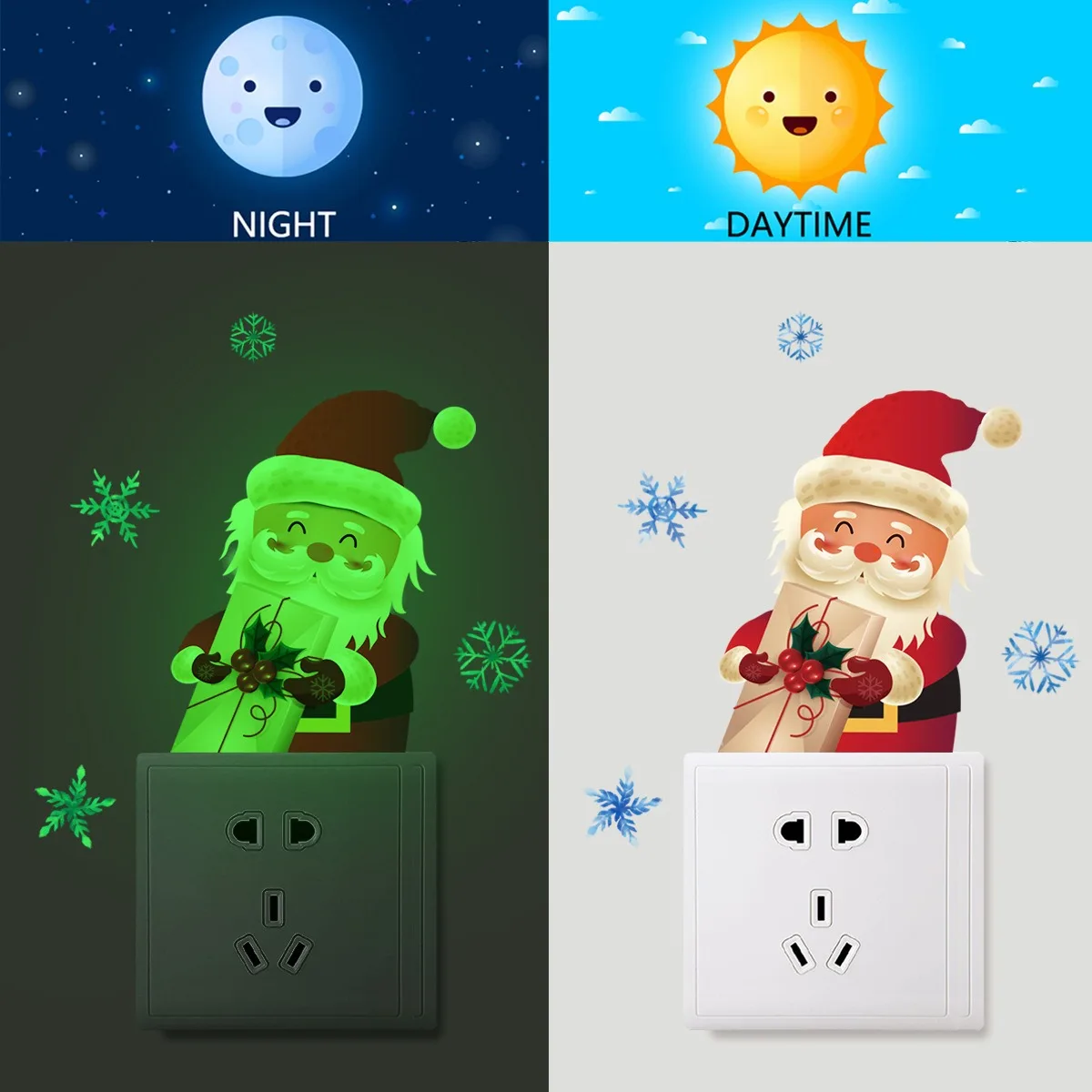 

CHristmas Glowing Santa Claus Switch Stickers Xmas Bedroom Living Room Switch Stickers Merry Christmas Decor Happy New Year 2026