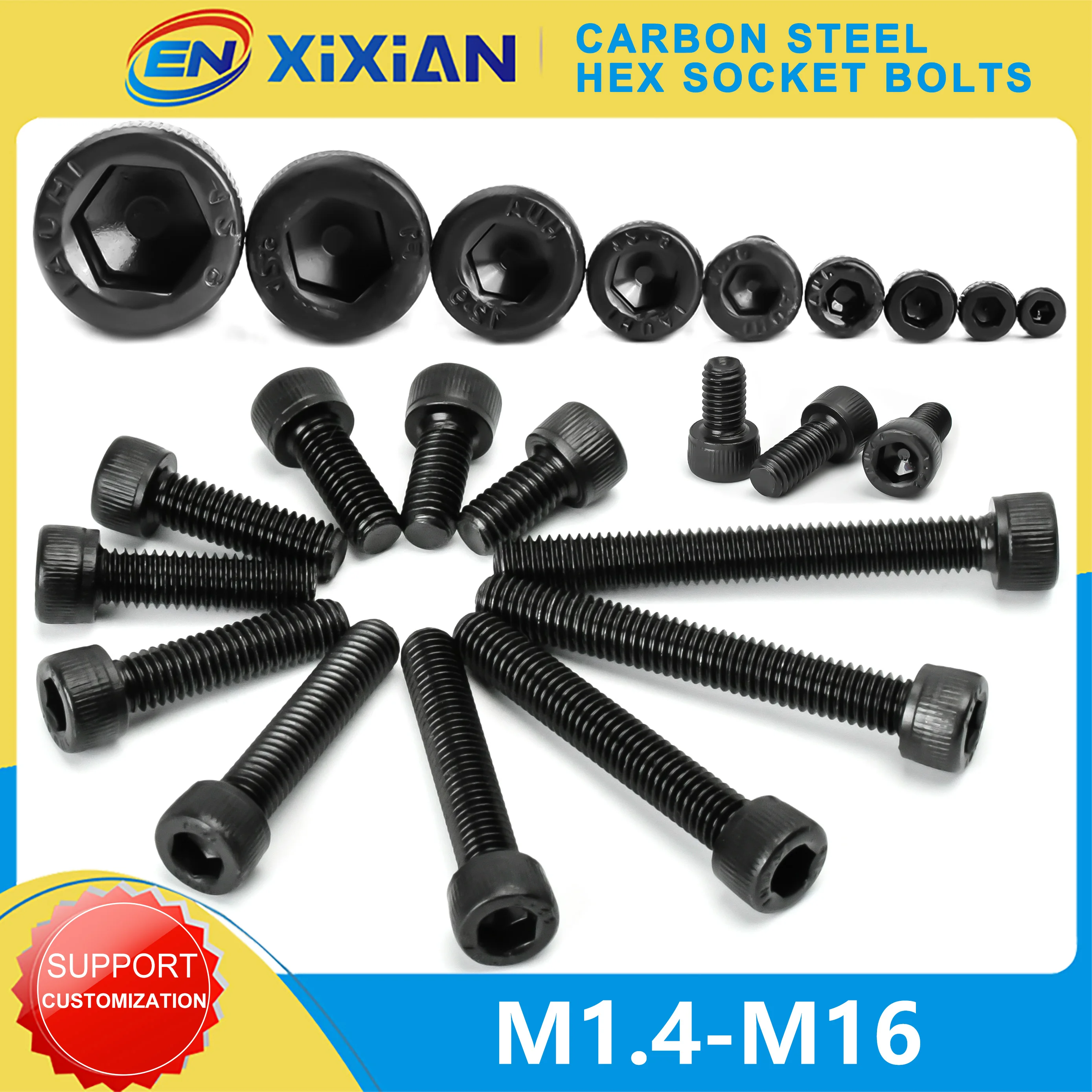 M2M3M4M5M6M8M10M12M14M16 DIN912 Hex Socket Bolts Black Metric Threaded Hexagonal Carbon Steel Grade 12.9 Machine Screws DIY Bolt