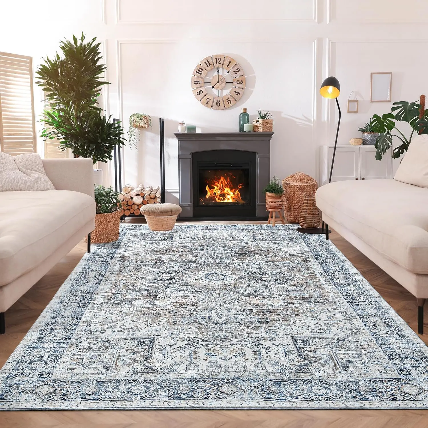 

NOAHAS Faux Cashmere Vintage Printed Rug Area Rugs, Low Pile Rugs for Living Room Bedroom Home Decoration