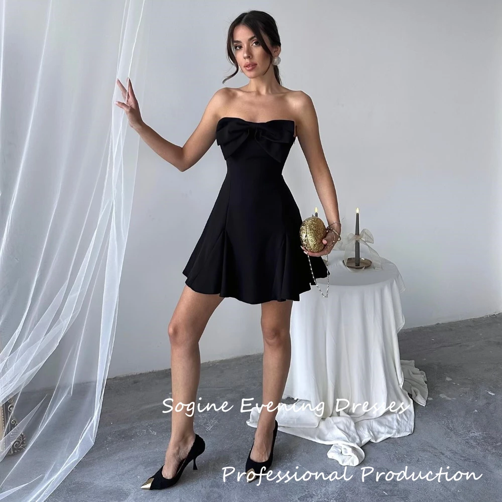 Strapless Crepe Sem Mangas Vestidos De Fiesta A Linha Curto Cocktail Mini Vestidos de Noite Com Arco Mini فساتmavera