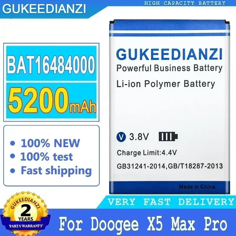 Mobile Phone Batteries For Doogee X5 Max Pro, BAT16484000, 5200mAh Smartphone Portable Battery