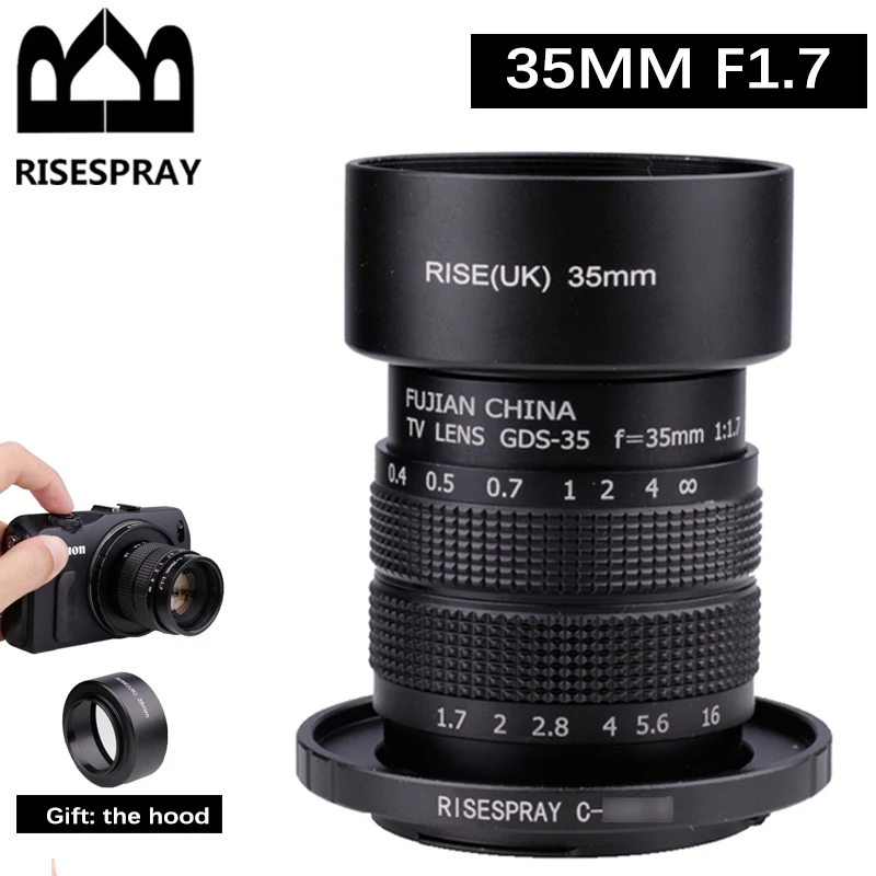 RISESPRAY 35มม.F1.7ขนาดใหญ่ Portrait/พื้นหลัง Virtualization/เหล็กมือเลนส์ใช้ได้กับ Micro กล้องไมโคร