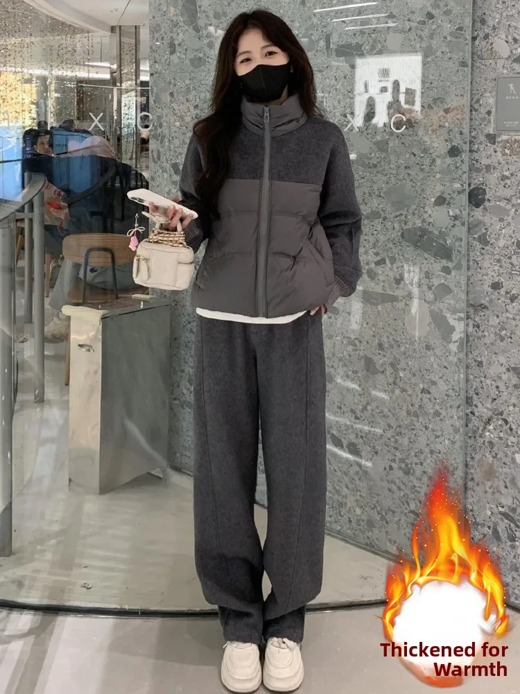 طقم سراويل Jaet قطنية دافئة من Faionable مكون من قطعتين للنساء من Thiened Fce مجموعة كاملة من السراويل الطويلة عالية الخصر