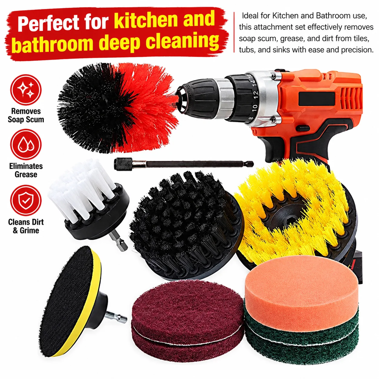 Nylon Round Cleaning Brush Set for Electric Drill High-Density Bristle Carpet And Glass Cleaning Tool for Grout Tiles Kitchen