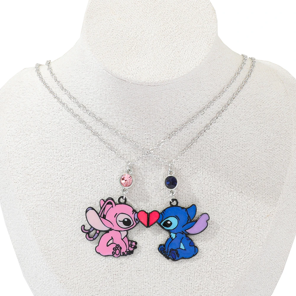 2 قطعة/المجموعة لطيف غرزة الملاك شكل قلادة أفضل صديق القلائد للفتيات الاطفال أزياء زوجين القلب مجوهرات ديزني هدية #4