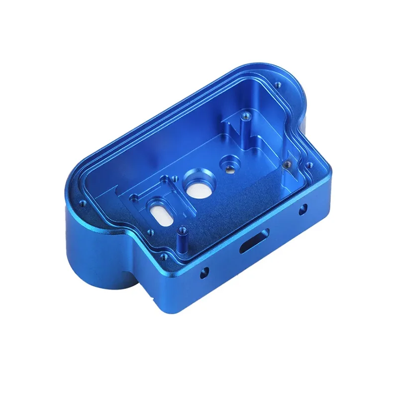 CNC machined blue anodized aluminum alloy precision instrument cavity housing, smart device custom-shaped shell