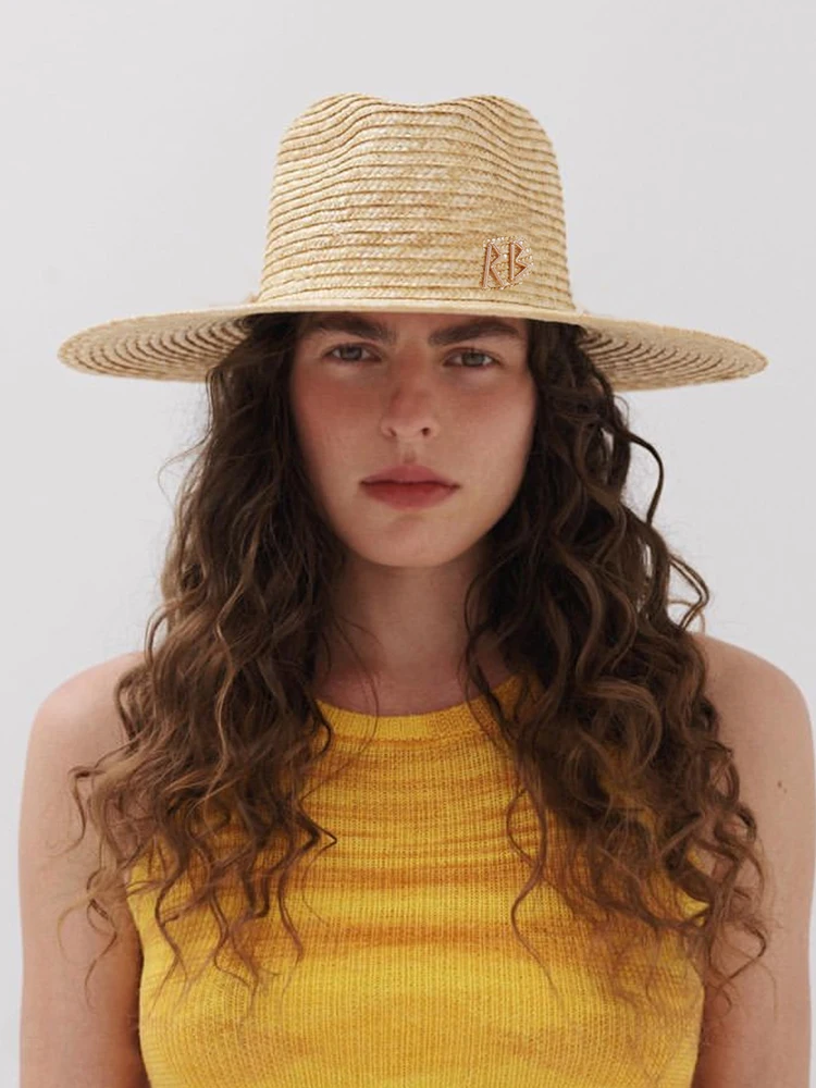 Fashion Letters Summer Concave Top Seagrass Straw Hats For Women Men Caps Wide Brim Chain Sun Hat Outdoor Panama Jazz Boater Hat