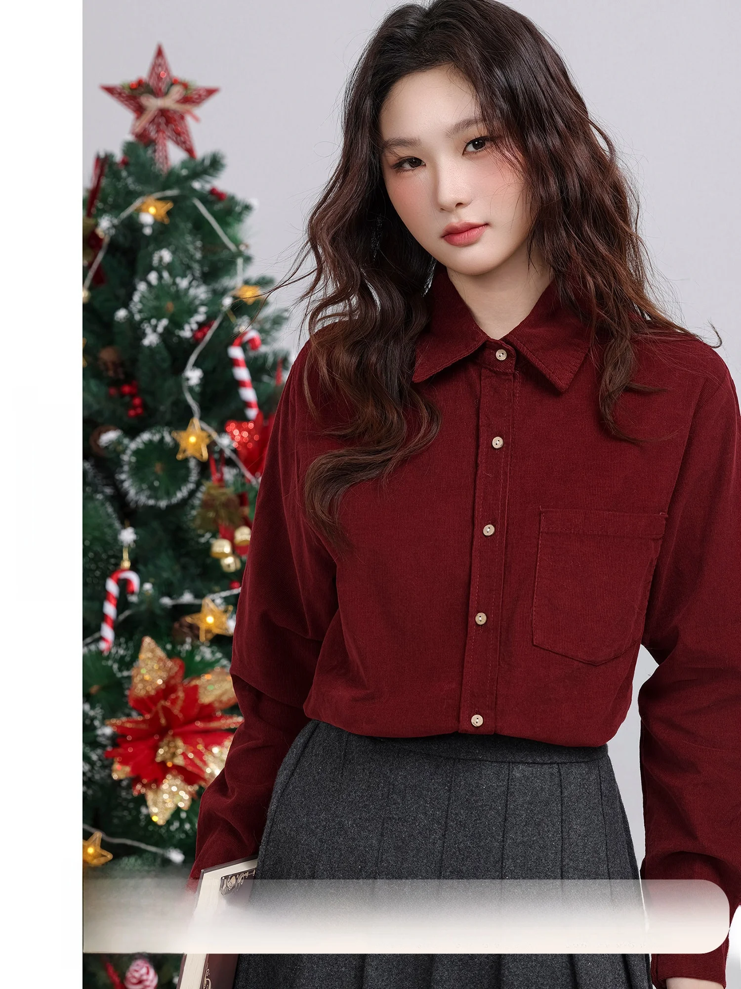 

Женская модная прямая рубашка Autumn Lane Frost Dyed Maple 2025 Winter New с воротником, универсальная, в стиле ретро, красная, с внутренней подкладкой