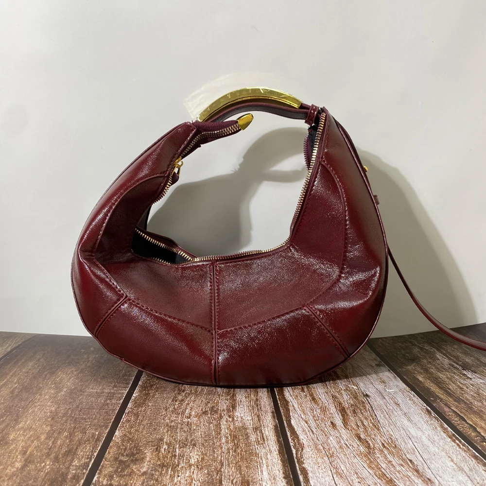 

Splicing handbag for women luxurious designer oil wax PU leather shoulder bag, metal handle handbag and wallet