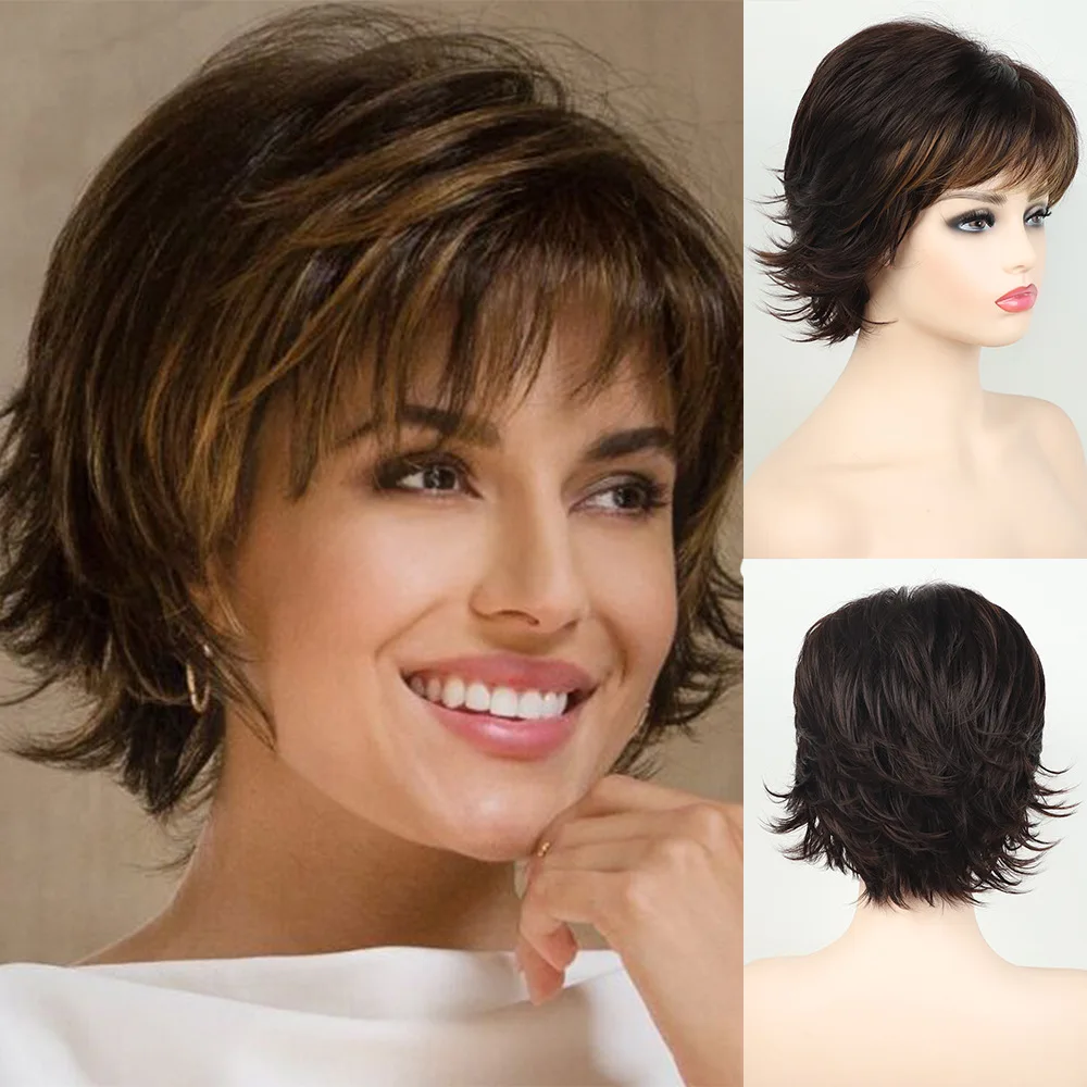 

European and American short curly hair with outward curl synthetic chemical fiber women's wig cap fashion wig accessories