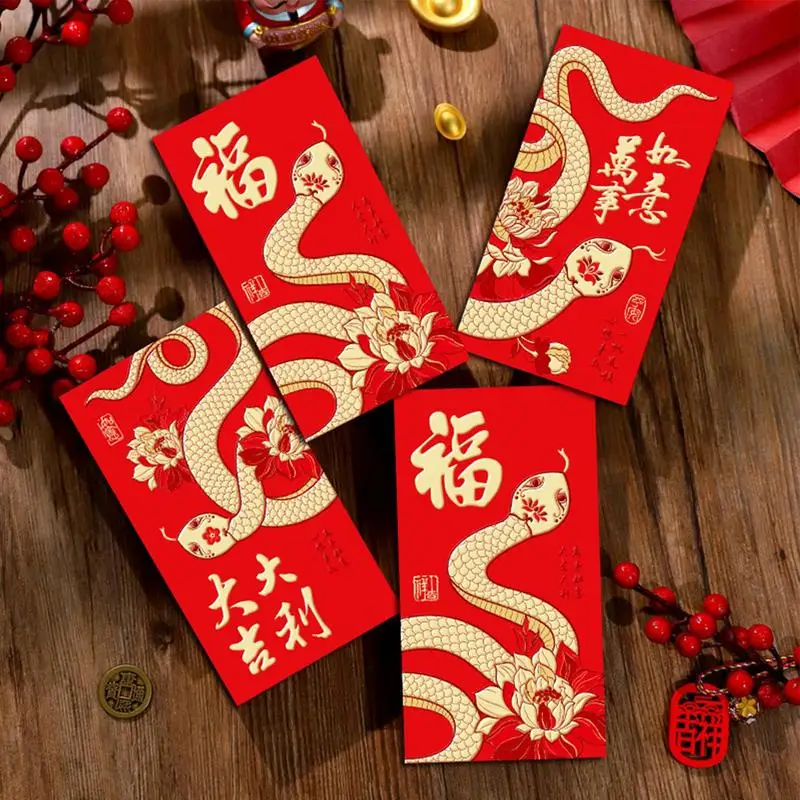 Chinese New Year Red Envelopes 2025 Cute Lunar New Year Of The Snake Red Envelopes 2025 6X Large Red Envelope Packets Hong Bao