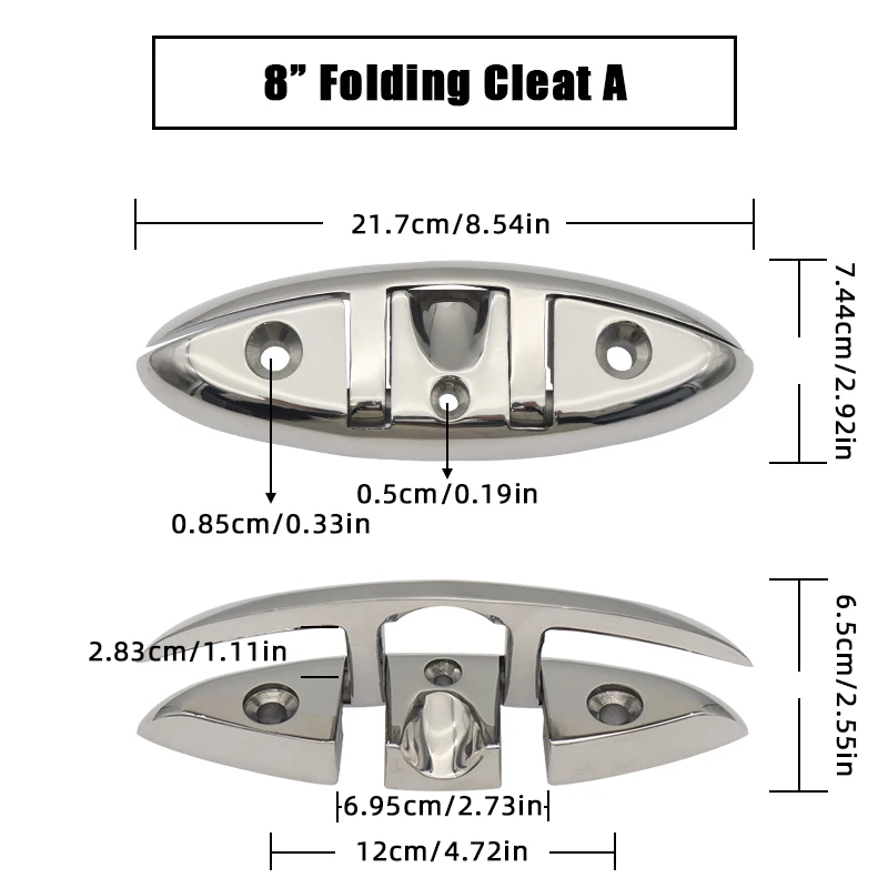 4.5/5/6/8 inch Marine Mooring Opvouwbare Cleat 316 Roestvrij Staal Hoge Spiegel Gepolijst Glanzende Boot dek Opvouwbare Cleats Onderdelen