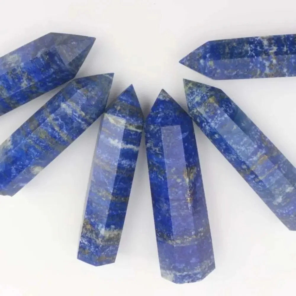 Natural Stone Lapis Lazuli Point Hexagonal Column Crystal Quartz Healing Mineral Tower Prisms Obelisk Wand  1Pc