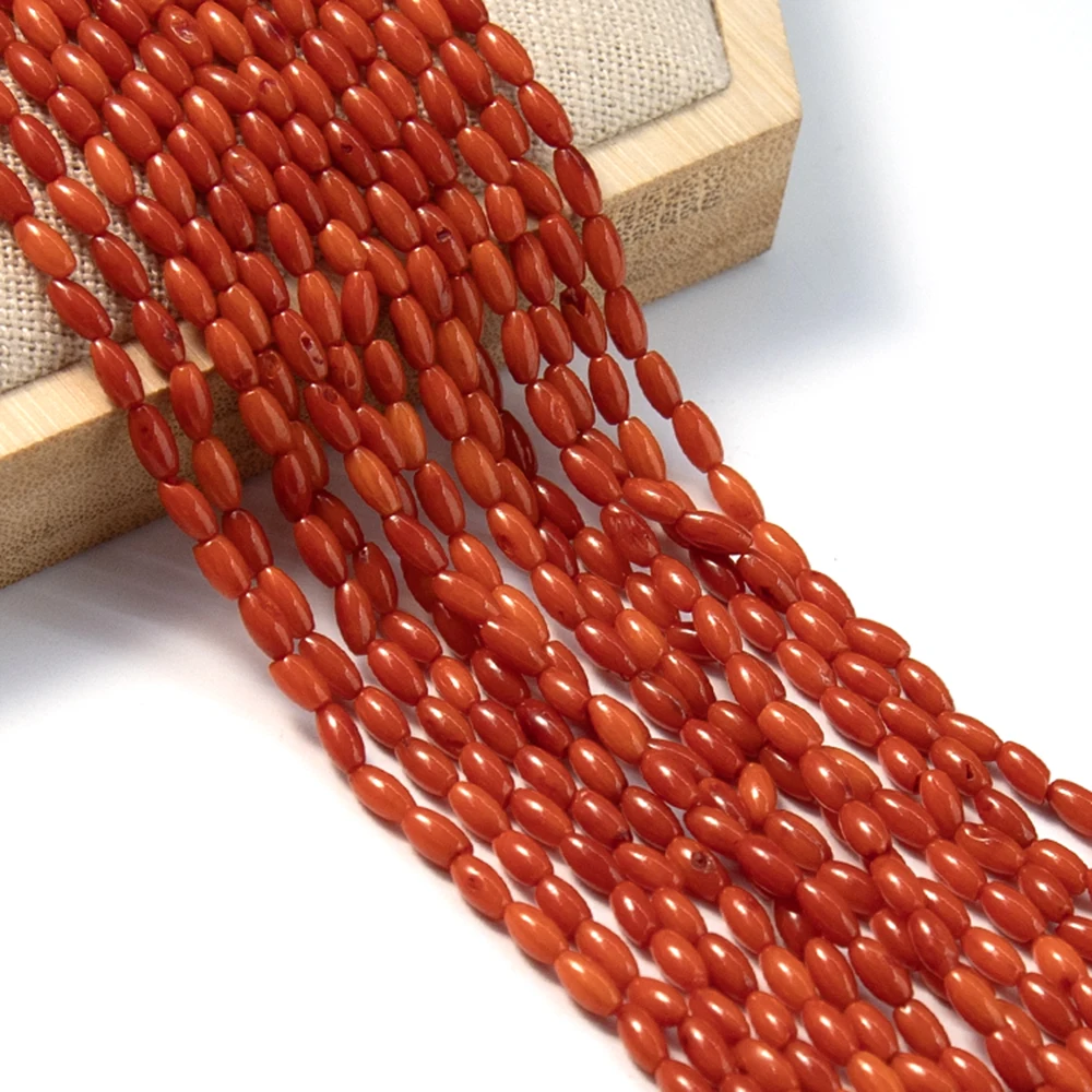 Класс B 3x6 мм, натуральные коралловые бусины в форме риса, прядь красного цвета, изысканные бусины для изготовления ожерелья, браслета, сережек Класс B 3x6 мм, натуральные коралловые бусины в форме риса, прядь красного цвета, изысканные бусины для изготовления ожерелья, браслета, сережек