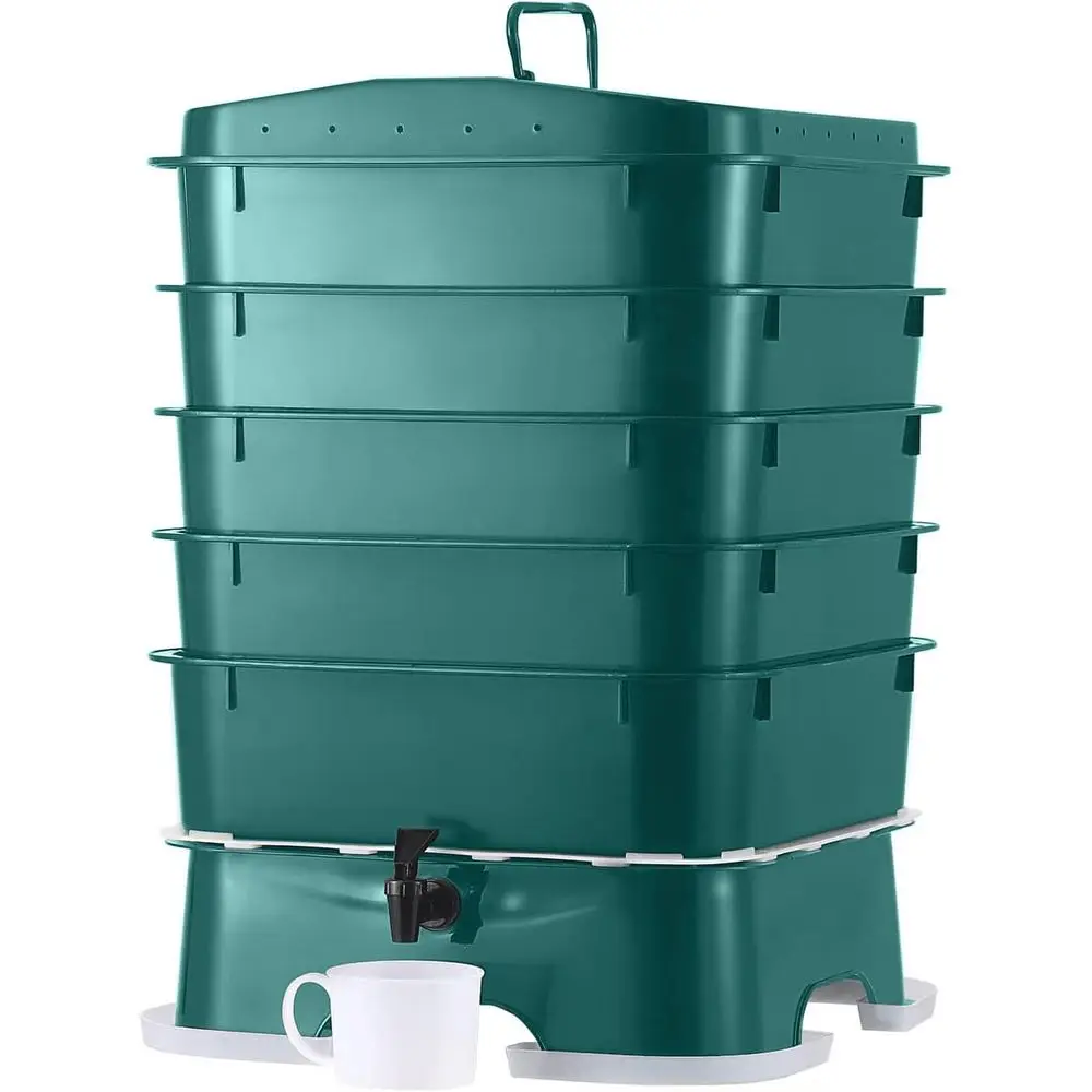 

5-Tray Worm Composter - Eco-Friendly Indoor/Outdoor Vermicomposting Bin for Sustainable Food Waste Recycling