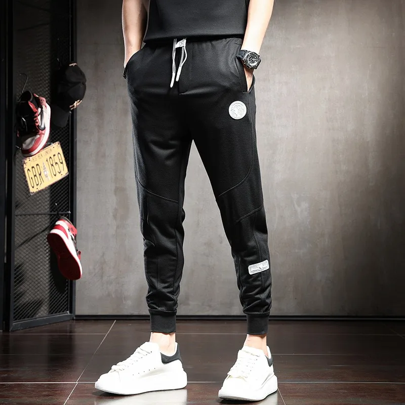 

Summer Men's Pants Black Sport Joggers Casual Slim Fit Elastic Waist Drawstring Trousers CP1199