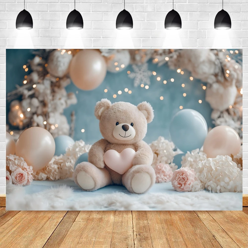 Baby Boy 1st Birthday Party Photography Backdrop Flower Balloons Toy Bears Theme Baby Shower Kids Portrait Photocall Background