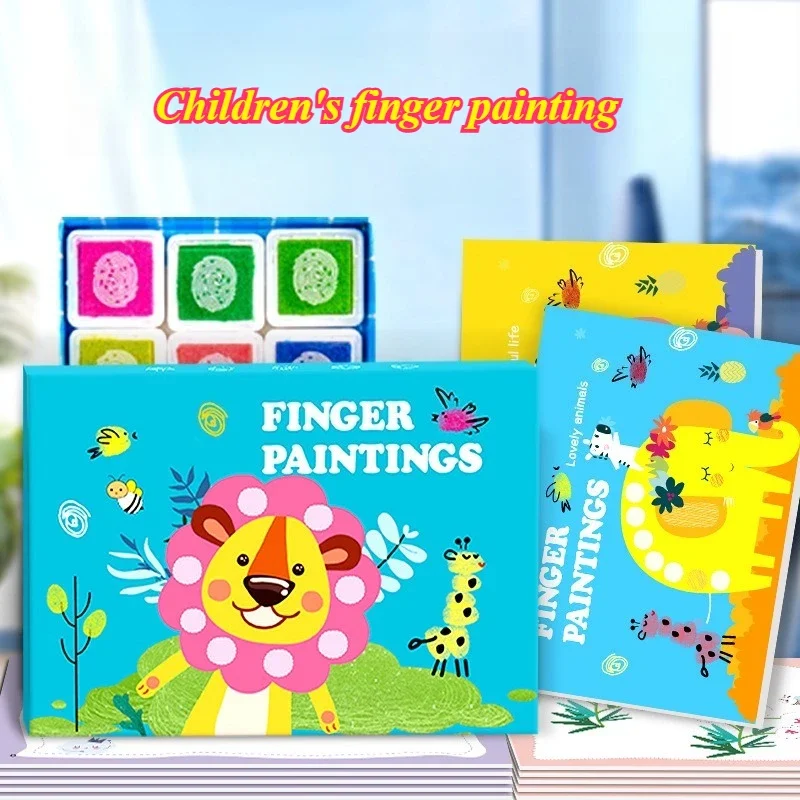 Kids Washable Finger Paint Set, Non-Toxic Drawing Pigment with Stamp Pad, Creative Graffiti Art Craft for Toddlers Boys Girls