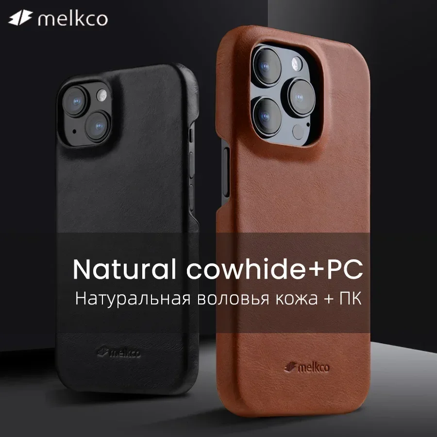 

Melkco 100% Oil Wax Genuine Leather Case for iPhone 14 15 16 Pro Max Plus Premium Luxury Cases Business Pull-up Cow Phone Cover