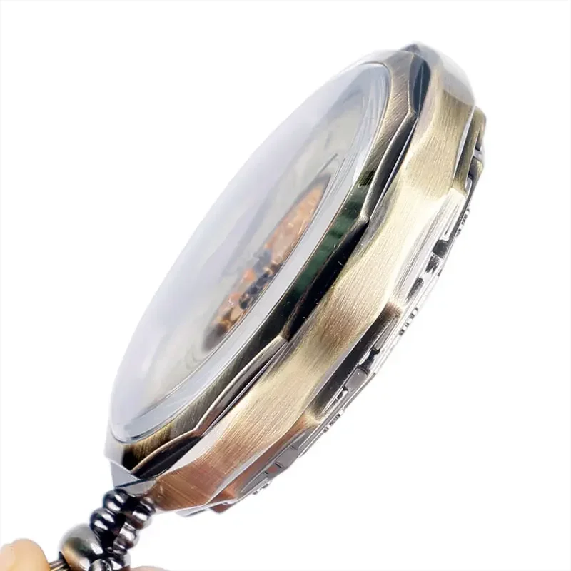 Steampunk Open Face Clock Men Women Skeleton Hand Winding Mechanical Pocket Watch with Pendant Chain Roman Number Timepiece