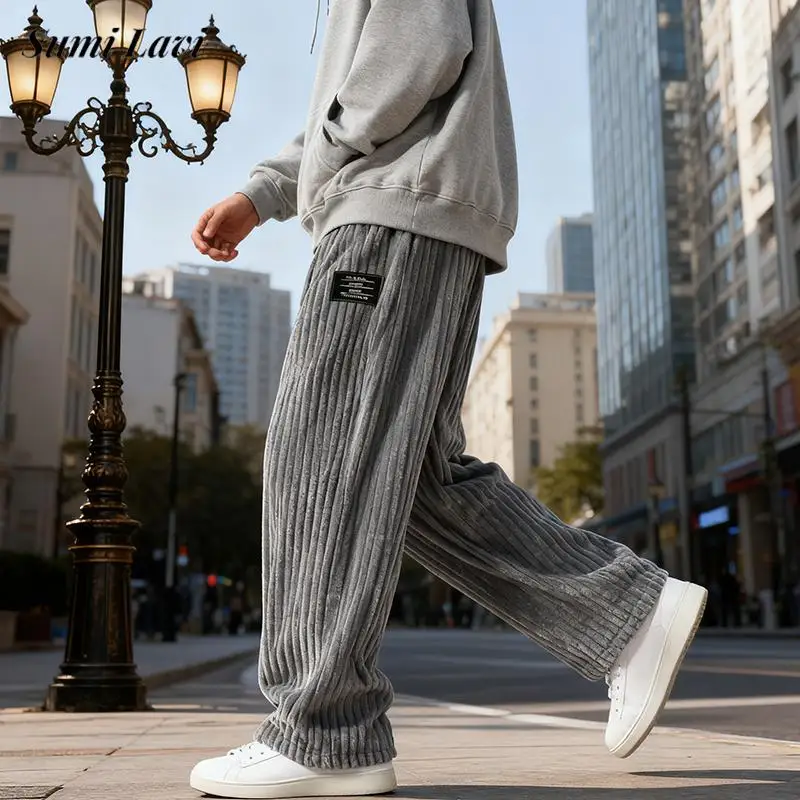 

Уличная одежда, винтажные мужские брюки, вельветовые текстурированные свободные брюки в рубчик для мужчин, осенне-зимние уличные повседневные однотонные брюки