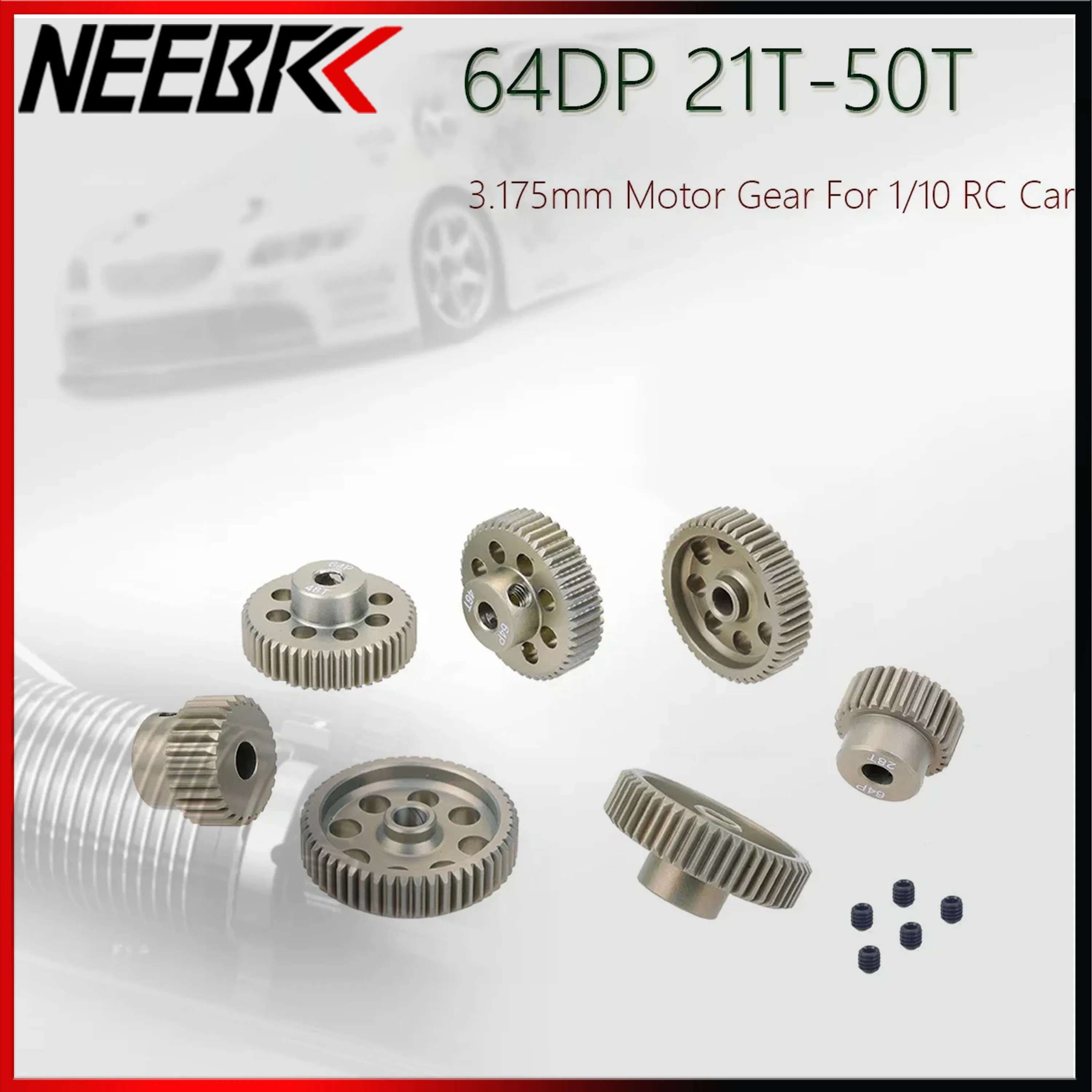 NEEBRC 64DP 3.175mm Metal Pinion Motor Gear 21T-25T 26T-30T 31T-35T 36T-40T 41T-45T 46T-50T for 1/10 RC Car Toy Model Parts