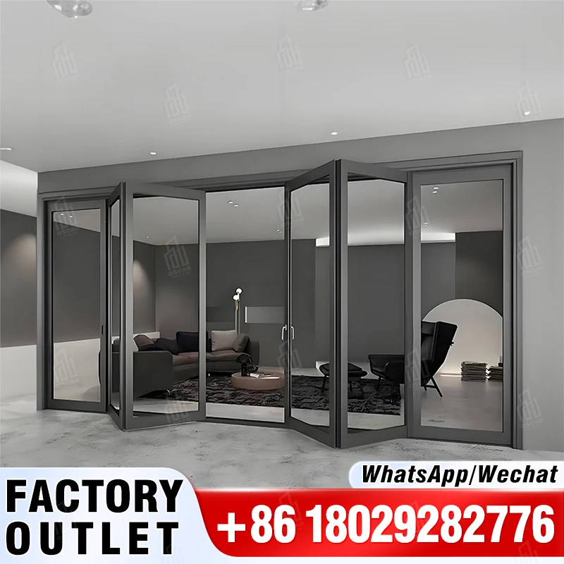 Alta Qualidade Pastel Branco Prata Alumínio Bi-Fold Porta PVC Oscaracso Fechamento Silencioso Fechamento Moderno Design Home Hotel Dobrável Slidi