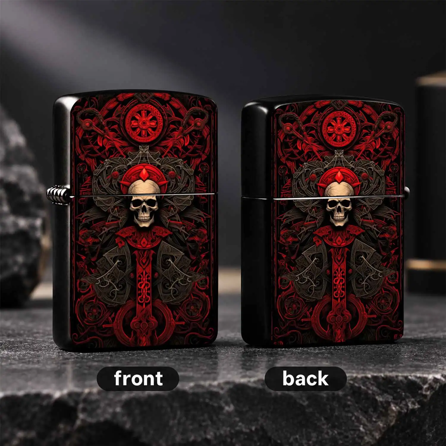 Vintage Red Black Gothic Skull Pattern Lighter, Exquisite Engraved Art Portable Ignition Device, Full Scenario Applicable For Daily Commute Outdoor Activities, Unique Aesthetic Decor Ideal Gift For Gothic Style Lovers A Humorous And Interes