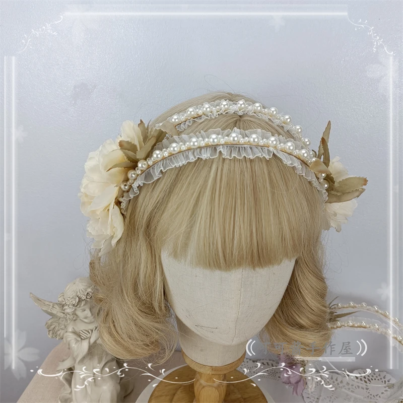 Diadema de perlas Lolita Original, accesorios para el cabello, Hada de las flores KC, accesorios huecos