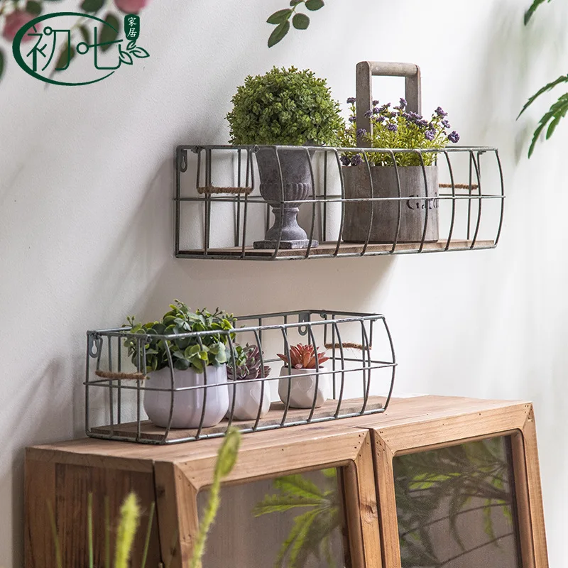 

French romantic indoor and outdoor wall hanging flower stand outdoor garden wall flower basket American retro wrought iron dill
