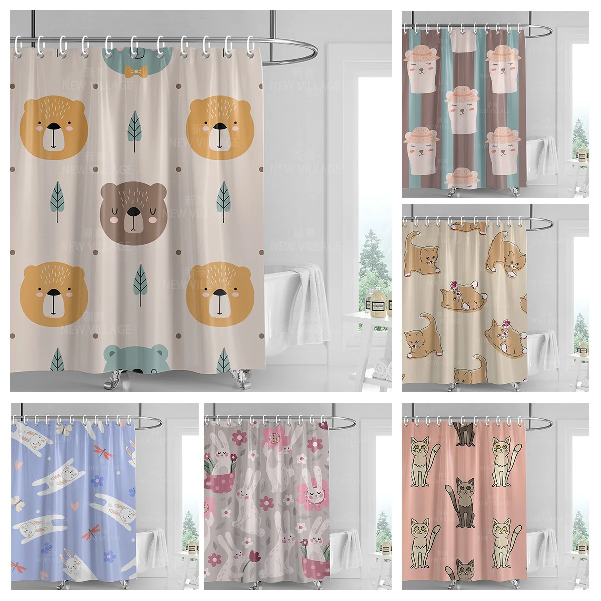 

Шторы для душа домашние, водонепроницаемые Нескользящие занавески для ванной комнаты, современные скандинавские простые с животными