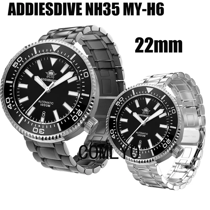 For ADDIESDIVE NH35 MY-H6 Luxury watch Strap Men's Stainless steel metal Band 22mm Belt