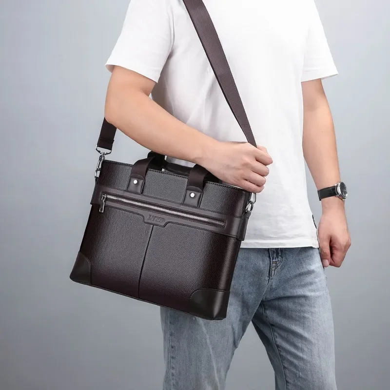 Porte-documents en cuir PU pour hommes, sac à main de styliste pour ordinateur portable, sacoche d'affaires à 14 épaules, fourre-tout pour mari