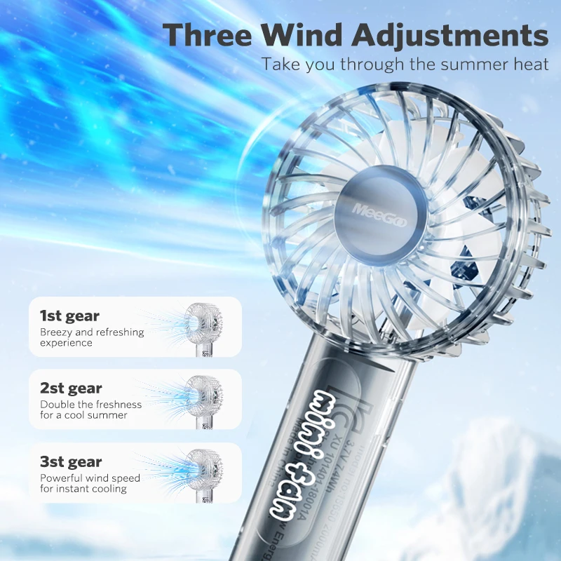 MeeGoo F95 Handventilator, Mini, tragbar, über USB wiederaufladbar, 1200 mAh, 3 Geschwindigkeiten, Taschenventilator, leicht, verstellbar, niedlicher Mini-Ventilator, Luftkühle