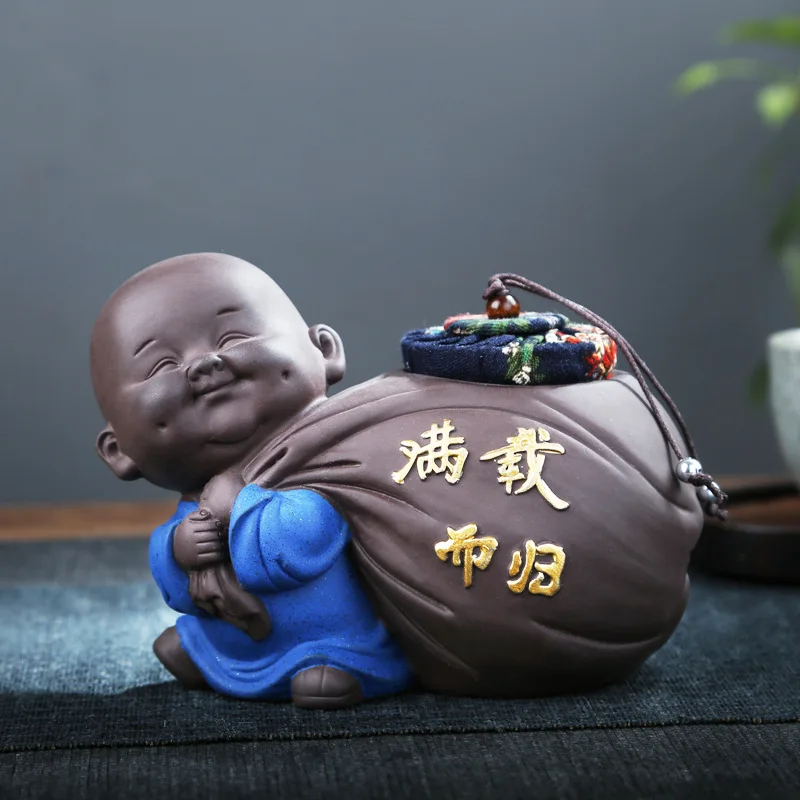 

Герметичный резервуар для хранения чая Zisha Little Monk Tea Caddy, креативный керамический подарок, маленькая чайная подставка, украшение для дома