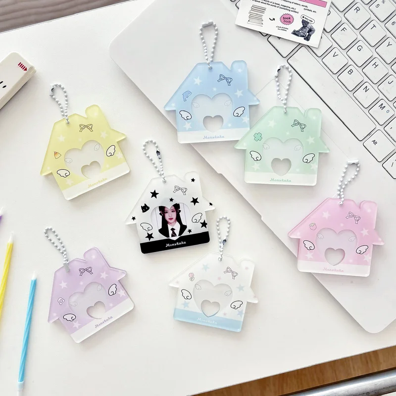 

2-Inch Star House Id Photo Card Holder Acrylic Small Card Storage Card Holder Keychain Storage Pendant Card Holder