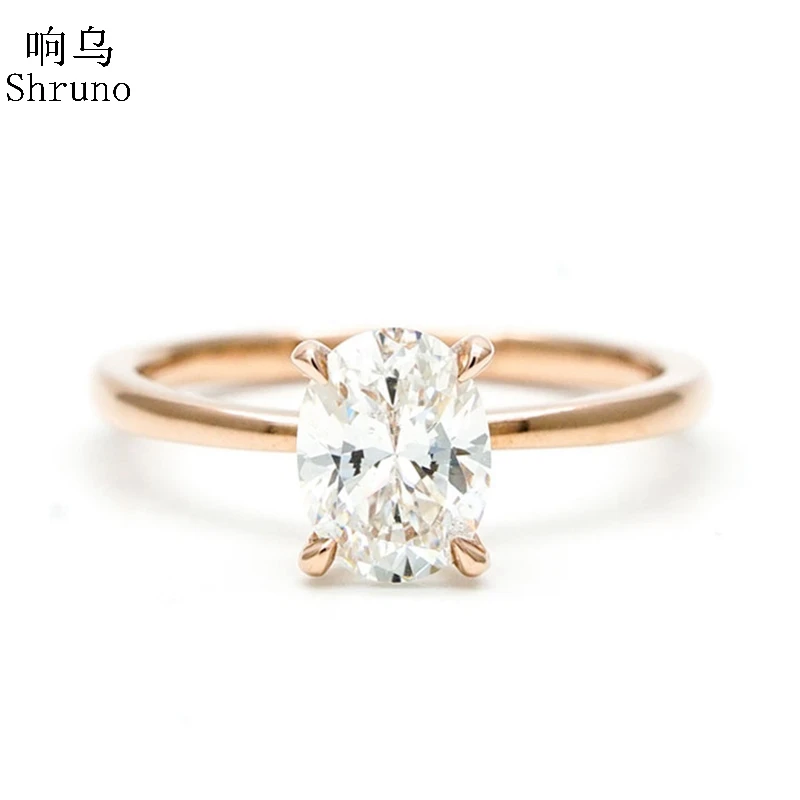 

Shruno Solid 14K Rose Gold 1CT-2CT Moissanite Engagement Ring for Women Oval Solitaire Lab Grown Moissanite Diamond Wedding Band