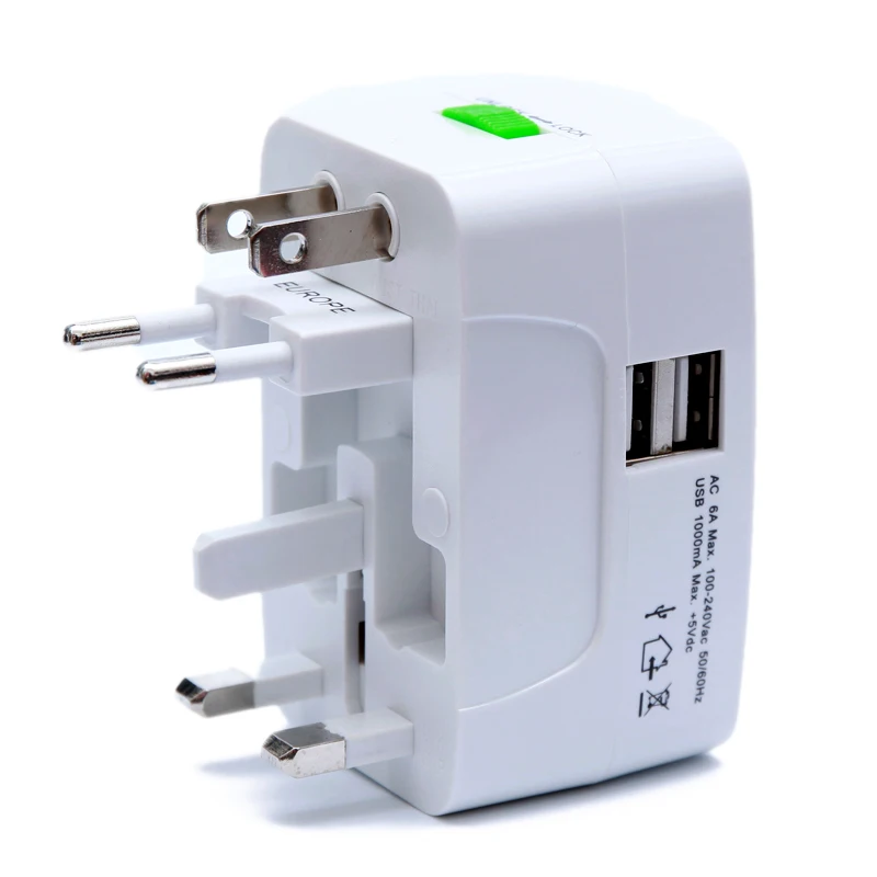 Power Plug, Global International All-in-One Travel Adapter Dual USB Charging Port For US EU UK Australia Universal Wall AC