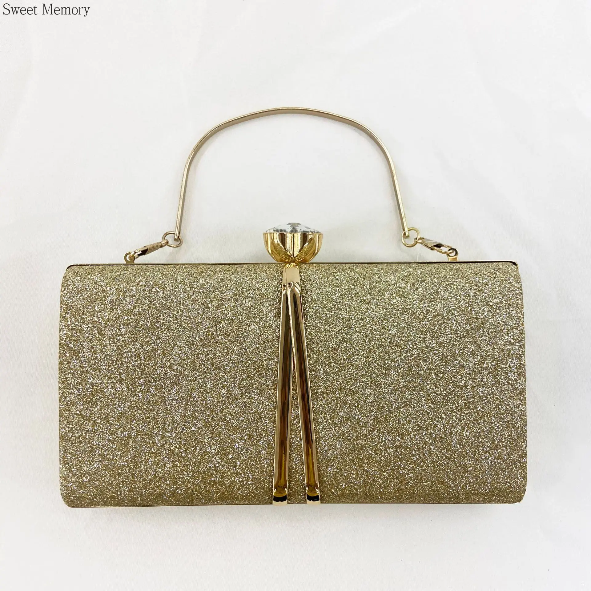 

M342 Sweet Memory 2025 Metal Banquet Bag, Fashionable and Simple Banquet Handbag, Gold Powder Glitter Evening Dress Bags