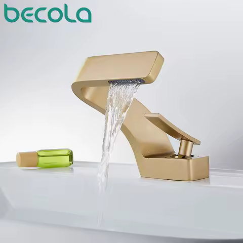 Becola Brushed Gold Basin Faucet Black Bathroom Mixer Tap Deck Mounted Basin Sink Faucet Hot and Cold Water Chrome Faucet Taps