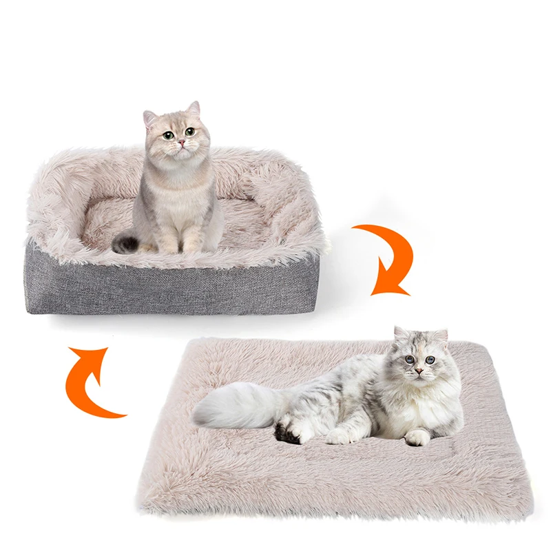 

2 in 1 Soft Comfortable Long Plush Cat Dog Mat Removable Non Slip Thickened Dog Sleeping Bed Sofa Puppy Supplies