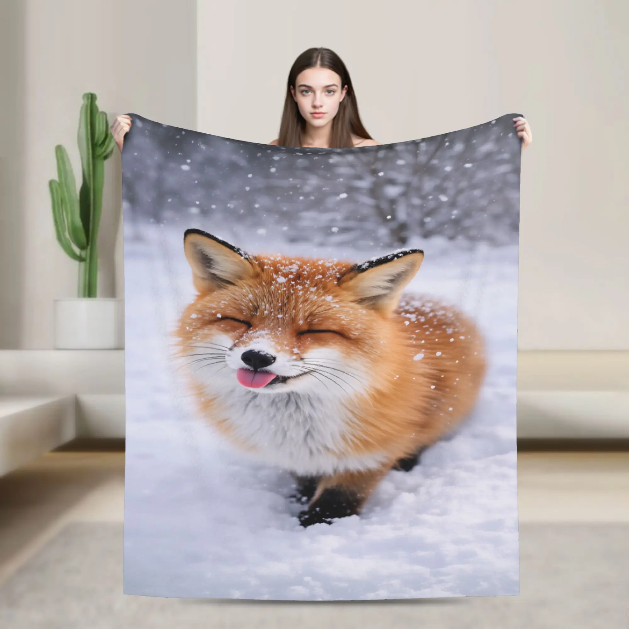 Cozy Blanket Plane Travel Cute Fox Throw Blanket Casual  Bedspread For Chair Sofa Bed
