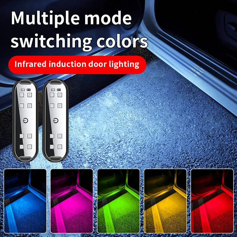 1/2 PCs Car Door Lights LED Welcome Light Magnetic Control USB Charging Auto Open Door Safe Anti-collision Emergency Signal Lamp