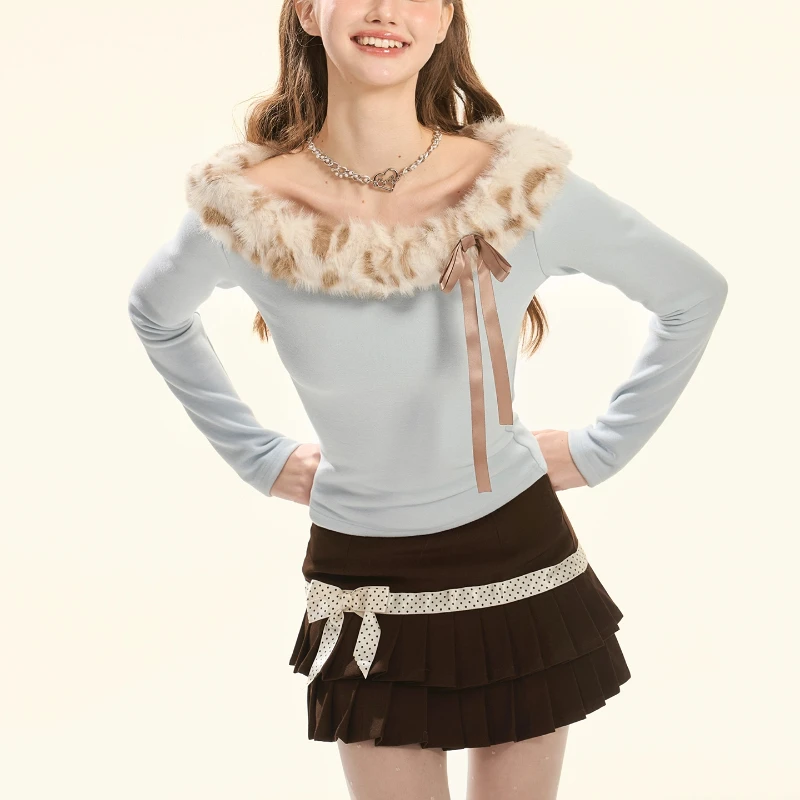 Vintage Design Polka Dot Cute Bow Splicing Women's Pleated Skirt 2025 Autumn New Sweet Y2k Versatile Low-rise Mini Skirts Ladies