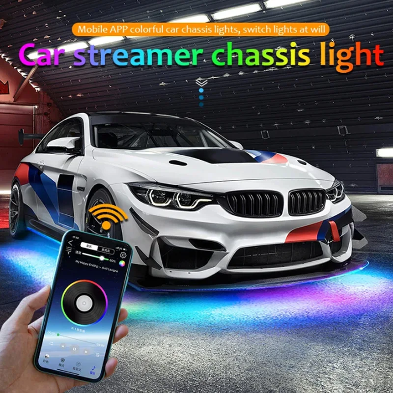 Car Flexible Underglow Strip Light RGB Underbody Sound APP Control Remote Led Neon Light Atmosphere Lamp for Auto Decoration 12V