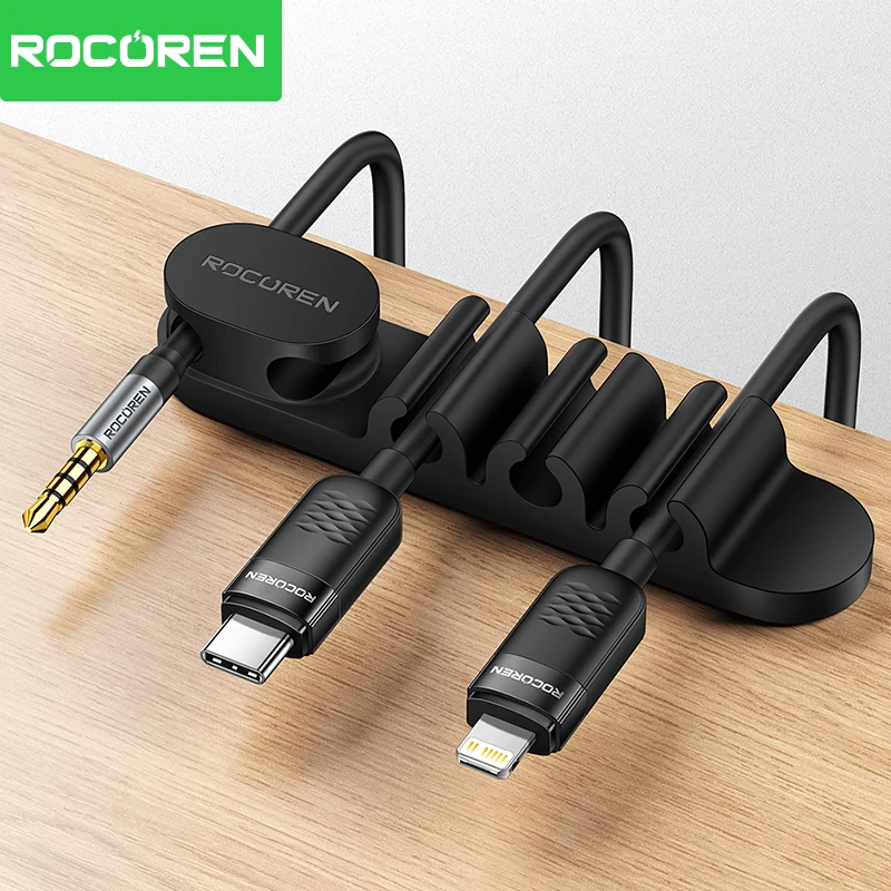 Rocoren Kabel Kabel Draht Organizer Silikon USB Kabel Wickler Management Clips Selbstklebend für Maus Tastatur Headset Für iPhone