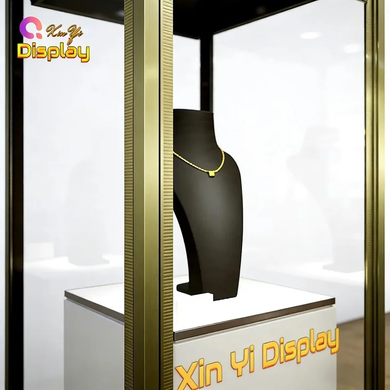 custom.Luxury Modern Durable High Quality Stainless Steel Jewelry Counter Mirror Back LED Lighting Eco-Friendly Countertop